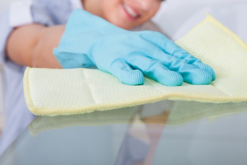 Safe carpet cleaning setup with organised equipment and protected flooring